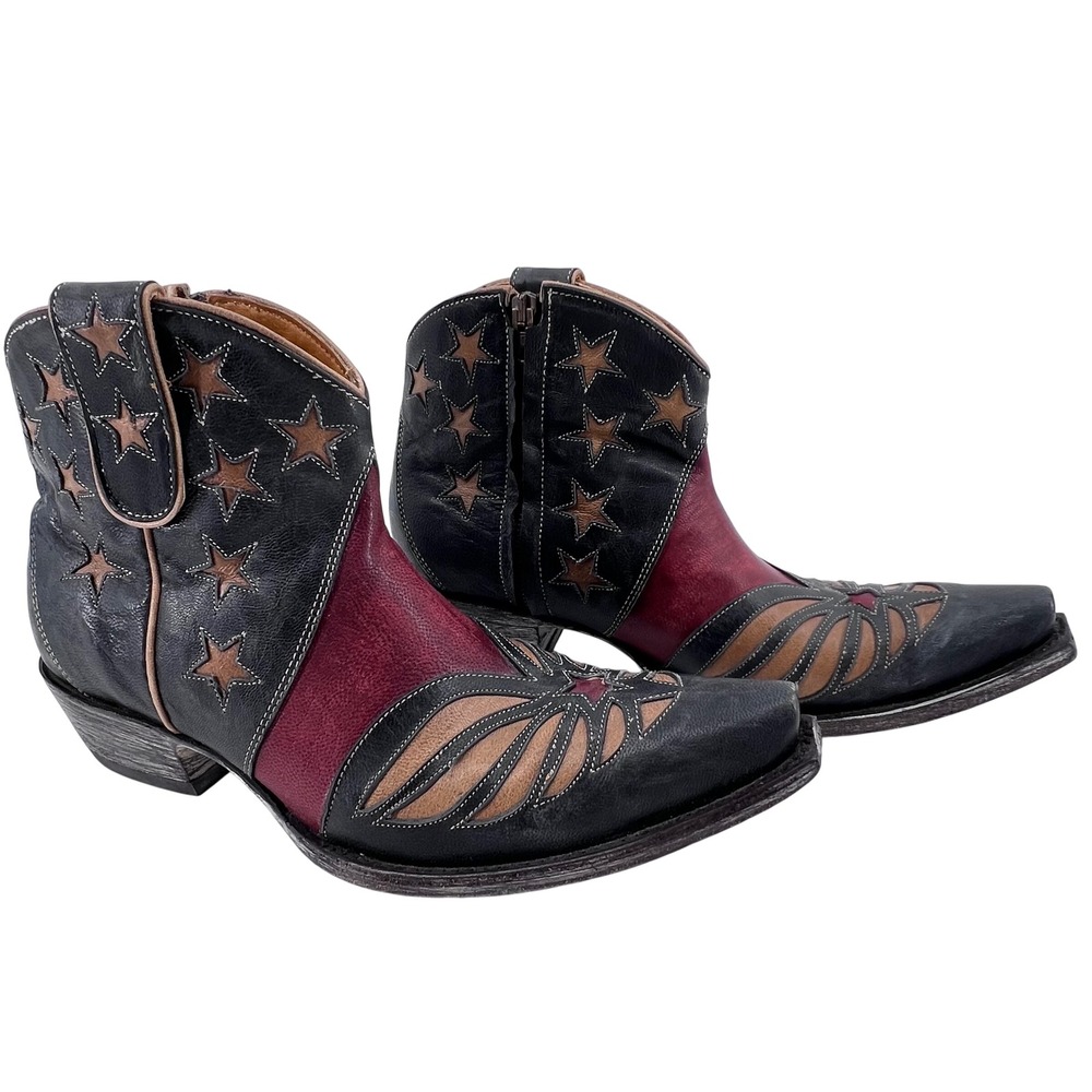 Old Gringo Womens 10B United Short Americana Western Boots in Blue & Red Leather
